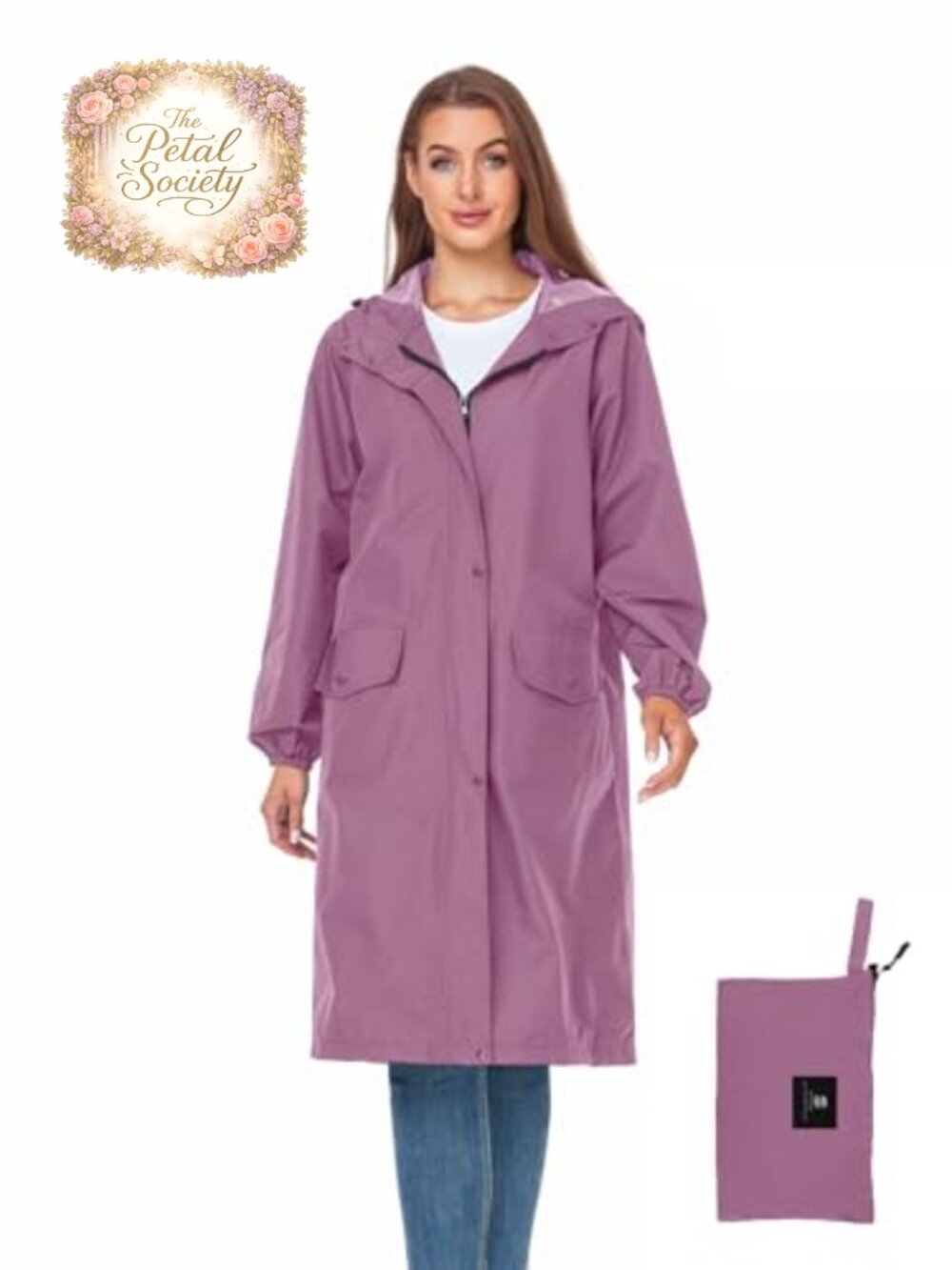 Packable Waterproof Long Rain Jacket Lightweight Knee Length Hooded